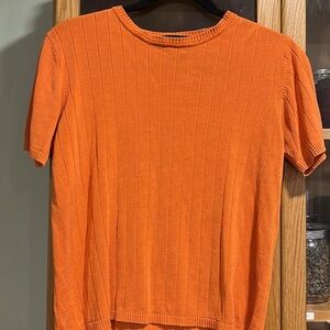 Orange Short Sleeve Knit Top 100% Silk